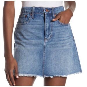 NWT Madewell Mccarren Denim Mini A Line Skirt Blue Jean Raw Frayed Hem Womens 31